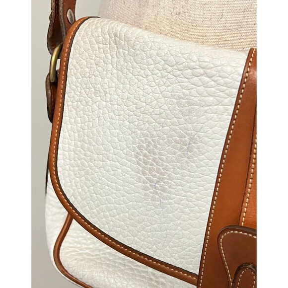 Vintage DOONEY & BOURKE Leather Crossbody Bag Equestrian Flap White Brown Purse - Picture 15 of 15